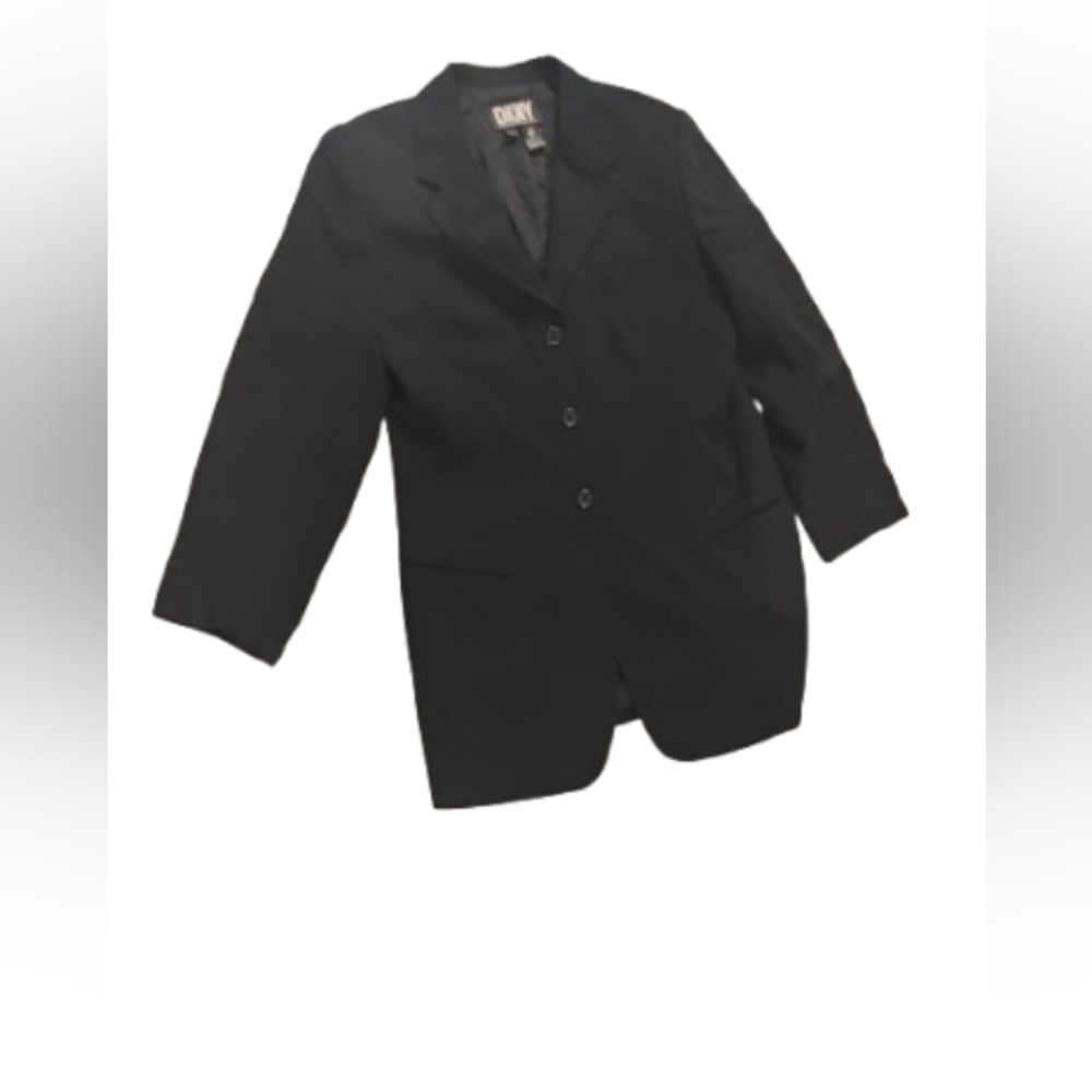 Vintage 2000s DKNY Women's Minimalist Black Buttoned Blazer Tunic Length